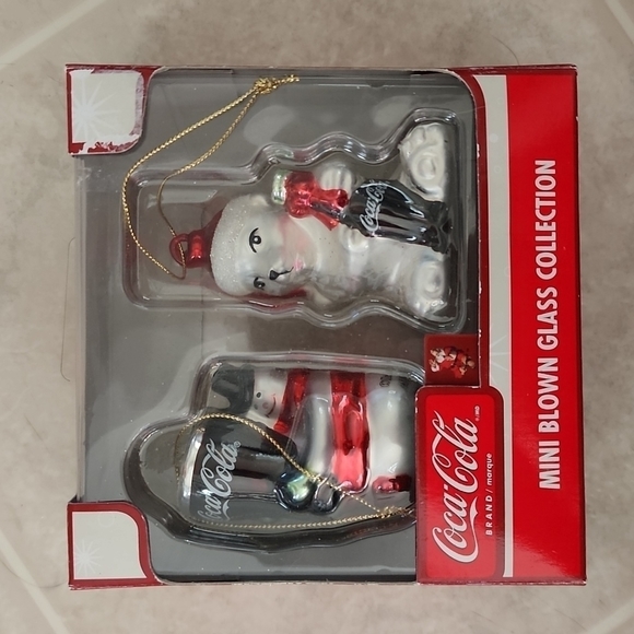 COCA cola mini blown glass collection snowman glitter bear - Picture 1 of 5